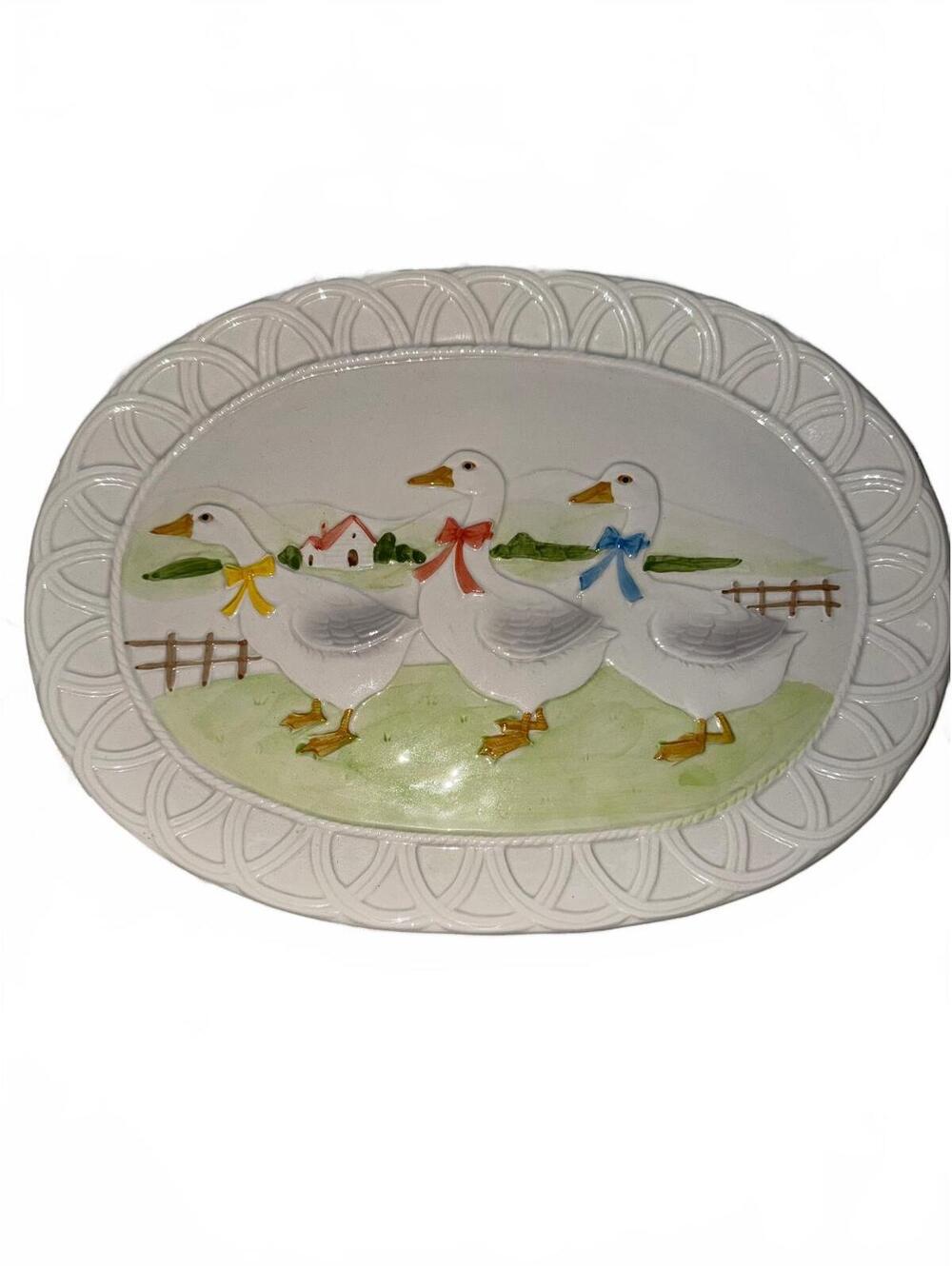 Vintage Otagiri Ceramic Serving Platter with Hand-Painted Ducks